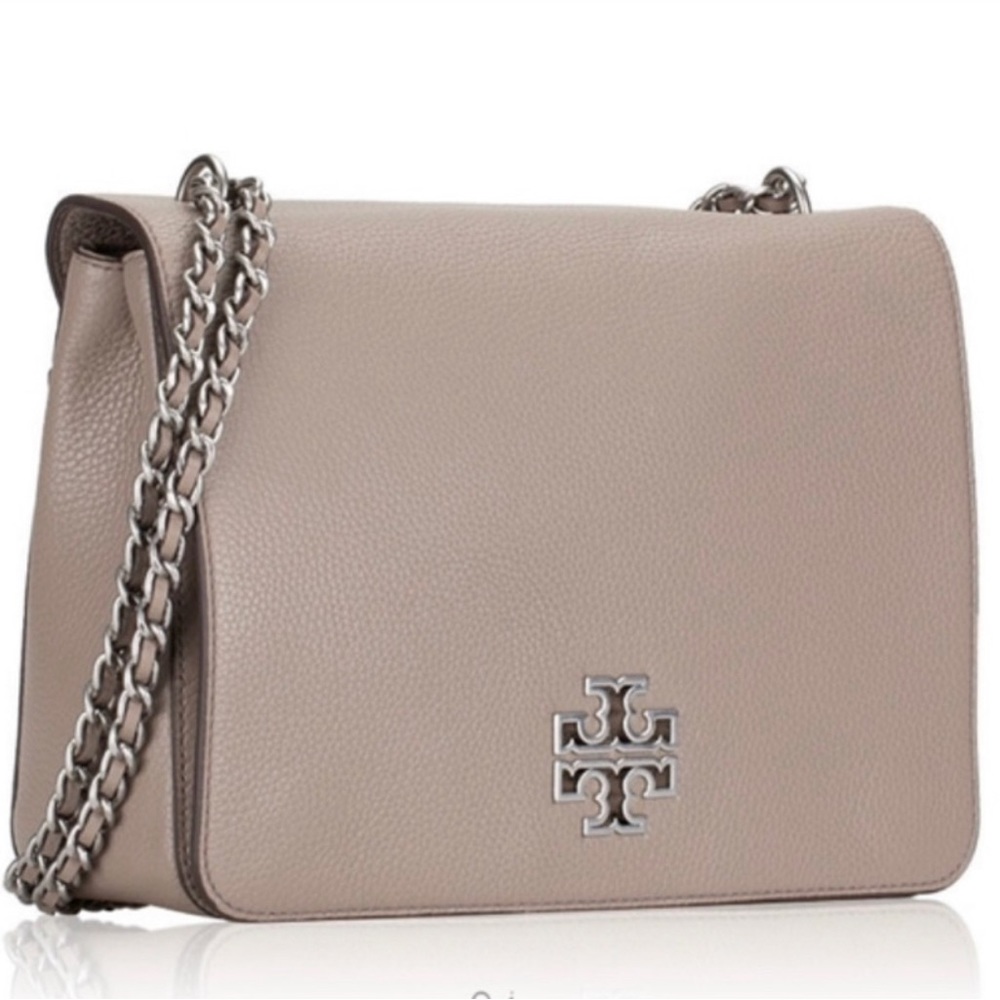 Tory Burch Britten Shoulder Bag Gray Leather W/COA